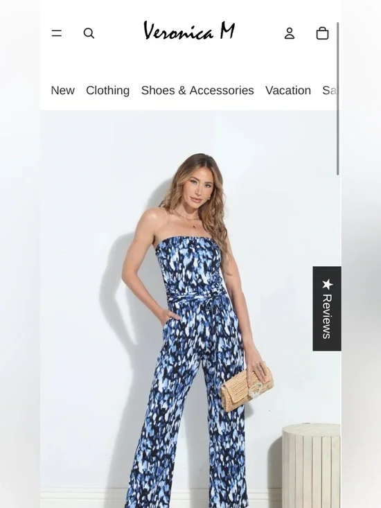 Veronica M Floral Strapless Wide-Leg Jumpsuit - Navy, Blue, Pink, Red - Picture 7 of 7